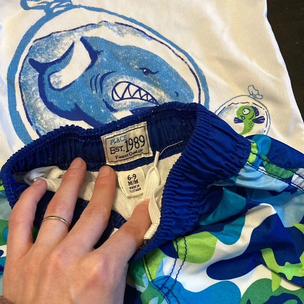 6 month boys bathing suit + 2 onesies